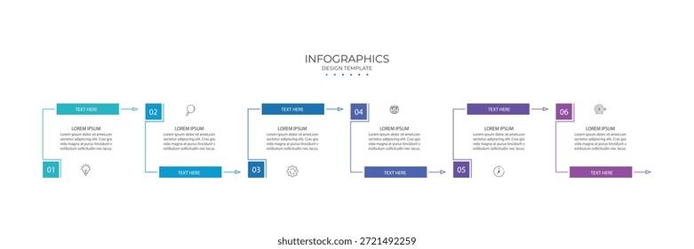 Vector Infografía Plantilla de diseño de etiquetas con iconos y 6 opciones o pasos. Ilustración vectorial.