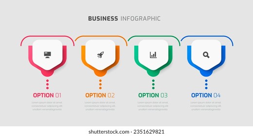 Plantilla de etiquetas de infografía vectorial con diseño abstracto, iconos y 4 opciones de presentación