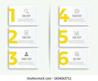 Plantilla de etiqueta de infografía vectorial con iconos. 6 opciones o pasos. Infografía para el concepto de negocio. Se puede utilizar para infografías, diagramas de flujo, presentaciones, sitios web, banners, materiales impresos.