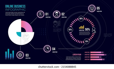 Vector infographic label template with icons. online business icon neon. Can be used for infographics, flow charts, presentations, websites, banners, printed materials.