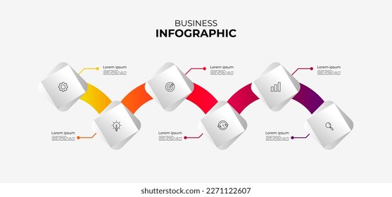 Plantilla de etiqueta de infografía vectorial con iconos. 6 opciones o pasos. Infografía para el concepto de negocio. Se puede usar para infografías, diagramas de flujo, presentaciones, sitios web, banners y más