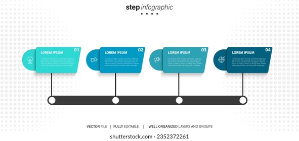 Plantilla de etiqueta de infografía vectorial con iconos. 4 opciones o pasos. Infografía para el concepto de negocio. Se puede utilizar para infografías, diagramas de flujo, presentaciones, sitios web, banners, materiales impresos.
