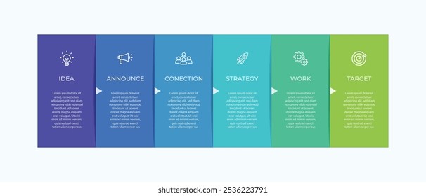 Vector infografía Plantilla de etiquetas con iconos. 6 opciones o pasos. Infografía para el concepto de negocio. Puede ser utilizado para infografías, diagramas de flujo, presentaciones, Sitios web, Anuncios, materiales impresos