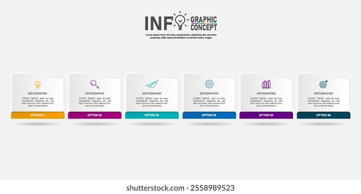 Vector infographic label template with icons. 6 options or steps. Infographics for business concept. Can be used for info graphics, flow charts, presentations, web sites