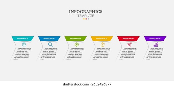Modelo de rótulo infográfico de vetor com ícones. 6 opções ou etapas. Infográficos para o conceito de negócios. Pode ser usado para gráficos de informação, fluxogramas, apresentações, sites, banners, materiais impressos