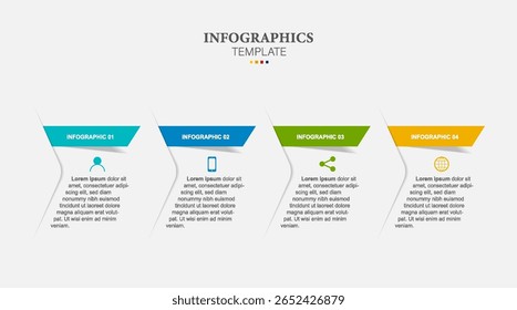 Vorlage für Vektorgrafik-Infografik-Beschriftungen mit Symbolen. 4 Optionen oder Schritte. Infografiken für das Geschäftskonzept. Kann für Infografiken, Flussdiagramme, Präsentationen, Websites, Banner, gedruckte Materialien verwendet werden