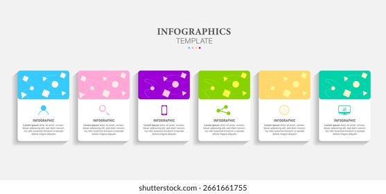Vector infografía Plantilla de etiquetas con iconos. 6 opciones o pasos. Infografía para el concepto de negocio. Se puede utilizar para infografías, diagramas de flujo, presentaciones, Sitios web, Anuncios, materiales impresos.