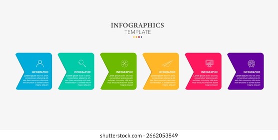 Vector infografía Plantilla de etiquetas con iconos. 6 opciones o pasos. Infografía para el concepto de negocio. Se puede utilizar para infografías, diagramas de flujo, presentaciones, Sitios web, Anuncios, materiales impresos.