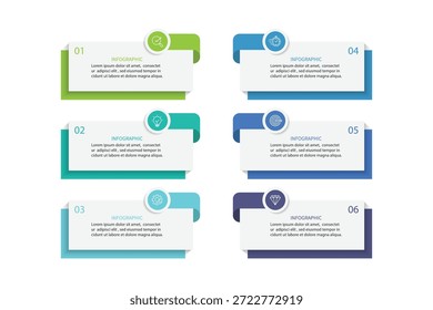 Vector infografía Plantilla de etiquetas con iconos. 6 opciones o pasos. Infografía para el concepto de negocio.