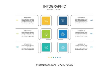 Vector infografía Plantilla de etiquetas con iconos. 6 opciones o pasos. Infografía para el concepto de negocio.	