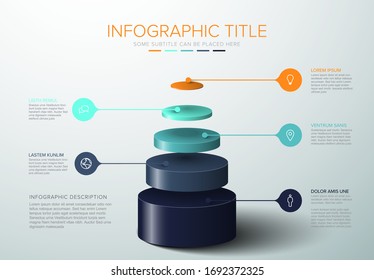 Vector Infographic layers template with five circle levels for material structure - blue green pyramid template on light background