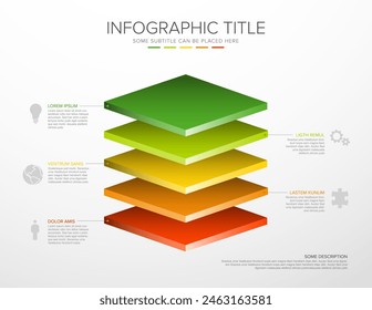 Vector Infographic layers template with five level desks for material structure - from green to red from safe to dangerous warning level