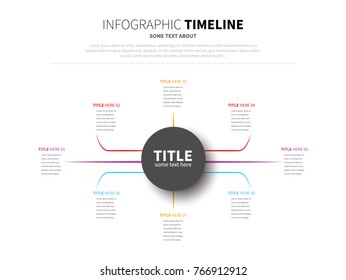 Vector infographic layout with text options connected to a central point area by colorful lines
