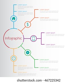 Vektorgrafik aus Linien.Reporting für Arbeiten oder Prozesse.Es gibt fünf Stufen und jede Stufe hat die nächsten zwei Schritte getrennt.