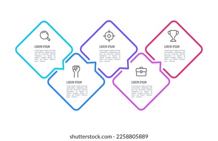 Vector Infographic message box with colorful design with icons and messages. Infographics 5 options or steps. Infographics for business concepts. 
