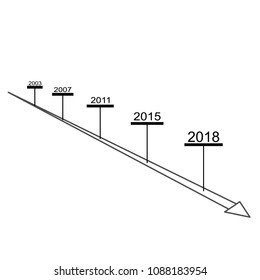 Vector infographic milestones timeline outline arrow template in minimalistic style with pointers.