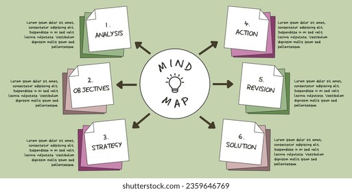 Vector infographic for mind map visualization template with colorful circles and several icons