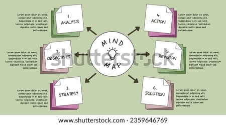 Vector infographic for mind map visualization template with colorful circles and several icons