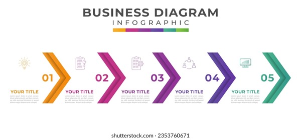 Diseño de flecha moderna de infografía vectorial con 5 pasos