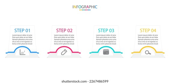 Vector Infografía moderna plantilla gráfica con iconos y 4 opciones.El concepto creativo para la visualización de datos empresariales se puede usar para banner, proceso, diseño.