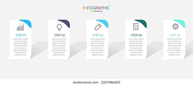 Vector Infografía moderna plantilla gráfica con iconos y 5 opciones.El concepto creativo para la visualización de datos empresariales se puede usar para banner, proceso, diseño.
