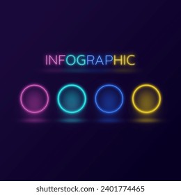 Vector infographic Neon light design with 4 options, steps or processes.