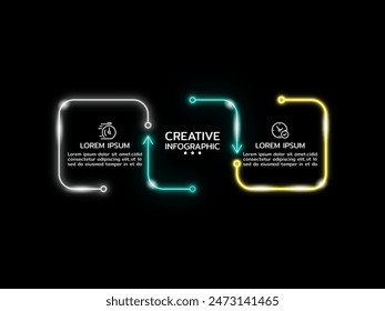 Infografía de Vector Diseño de luz de neón con opciones de etiquetas, pasos o procesos.