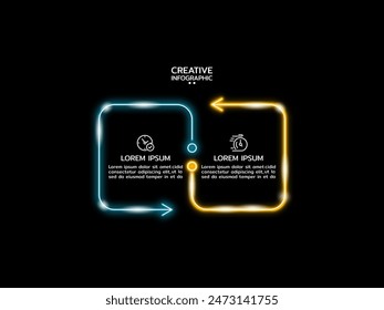 Infografía de Vector Diseño de luz de neón con opciones de etiquetas, pasos o procesos.