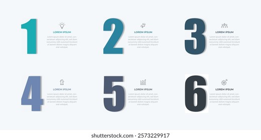 Vector Infographic number design with 6 options or steps. Infographics for business concept. Can be used for presentations banner, workflow layout, process diagram, flow chart, info graph