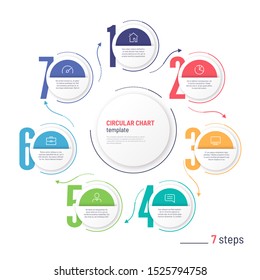 Vector infographic numbered process circular chart template. Seven steps.