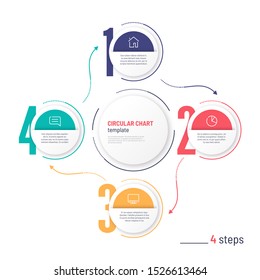 Vector infographic numbered process circular chart template. Four steps.