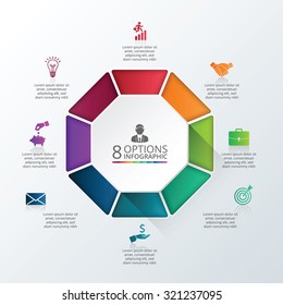 Vector infographic octagon design template. Business concept with 8 options, parts, steps or processes. Can be used for workflow layout, diagram, number options, web design. Data visualization.