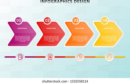 Vector infographic options banner with 4 arrow step parts.