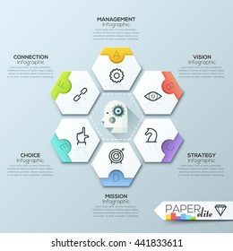 Vector Infographic options template made from paper rectangles, flat head and icons. Can be used for web design, brochure, presentations and workflow layout