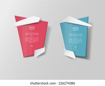 Vector infographic origami banners set. Bright colors