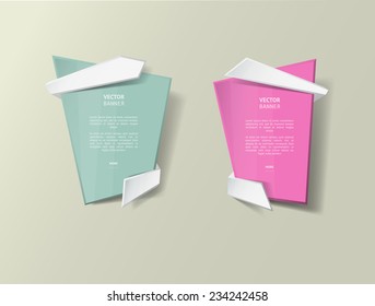 Vector infographic origami banners set. Pastel colors