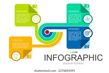 página infográfica vectorial con bloque de plantilla de diseño de espiral de línea. se utiliza para el diagrama de procesos, presentación, flujo de trabajo, diseño de información, banner, gráfico y gráfico.
