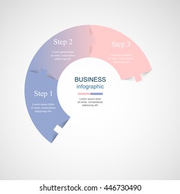 Vector infographic with pantone colors of the year 2016 Rose Quartz and Serenity. Template for diagram, graph, presentation and chart. Business concept with 3 options, parts, steps or processes. 