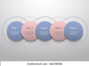 Vector infographic with pantone colors of the year 2016 Rose Quartz and Serenity. Template for diagram, graph, presentation and chart. Business concept with 5 options, parts, steps or processes. 