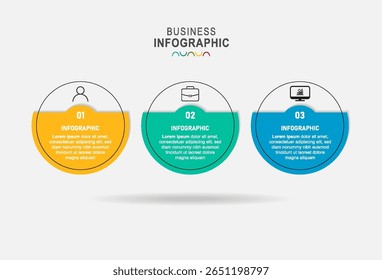 Modelo de design de layout de papel infográfico vetorial com processo de linha fina. Conceito de negócios com 3 opções, etapas.