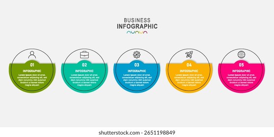 Vector infographic paper layout design template with thin line process. Business concept with 5 options, steps.