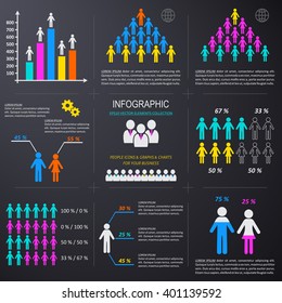 Vector infographic people icons graphs charts demographic collection