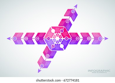 Vector infographic poster of gradient lilac and purple shapes with text on the gradient gray background.