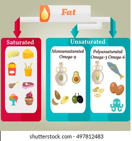 Vector Infographic:  Proper nutrition  Fat Saturated Unsaturated 