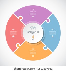 Vector infographic puzzle circular template. Cycle diagram with 4 parts, options. Can be used for chart, graph, report, presentation, web design.