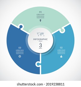 Vector infographic puzzle circular template. Cycle diagram with 3 parts, options. Can be used for chart, graph, report, presentation, web design.