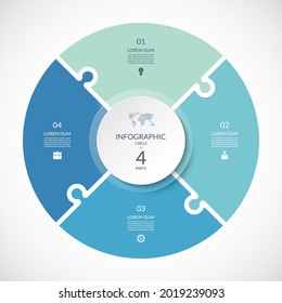 Vector infographic puzzle circular template. Cycle diagram with 4 parts, options. Can be used for chart, graph, report, presentation, web design.