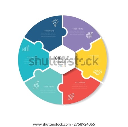 Vector infographic puzzle circular template with 5 options. Business template for presentation.
