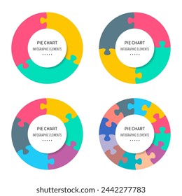 Conjunto de diagrama de gráfico circular de rompecabezas de infografía vectorial