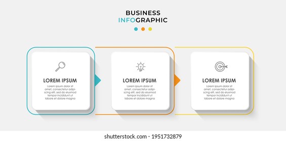 Vector Infographic rectangle  arrow label design business template with icons and 3 options or steps. Can be used for process diagram, presentations, workflow layout, banner, flow chart, info graph